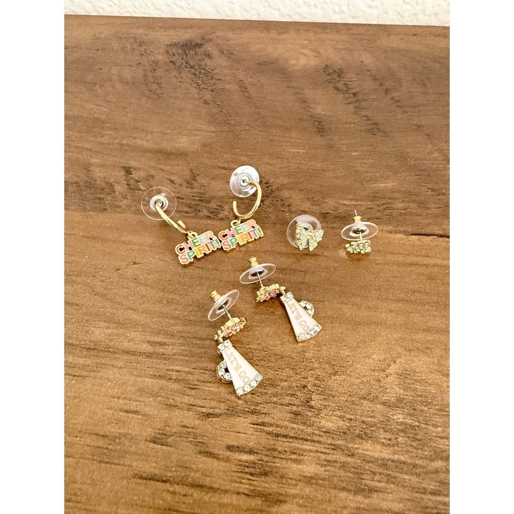 Sugarfix by BaubleBar Cheer Spirit‎ Megaphone Bow Earring Set 3 Pairs Gold Tone